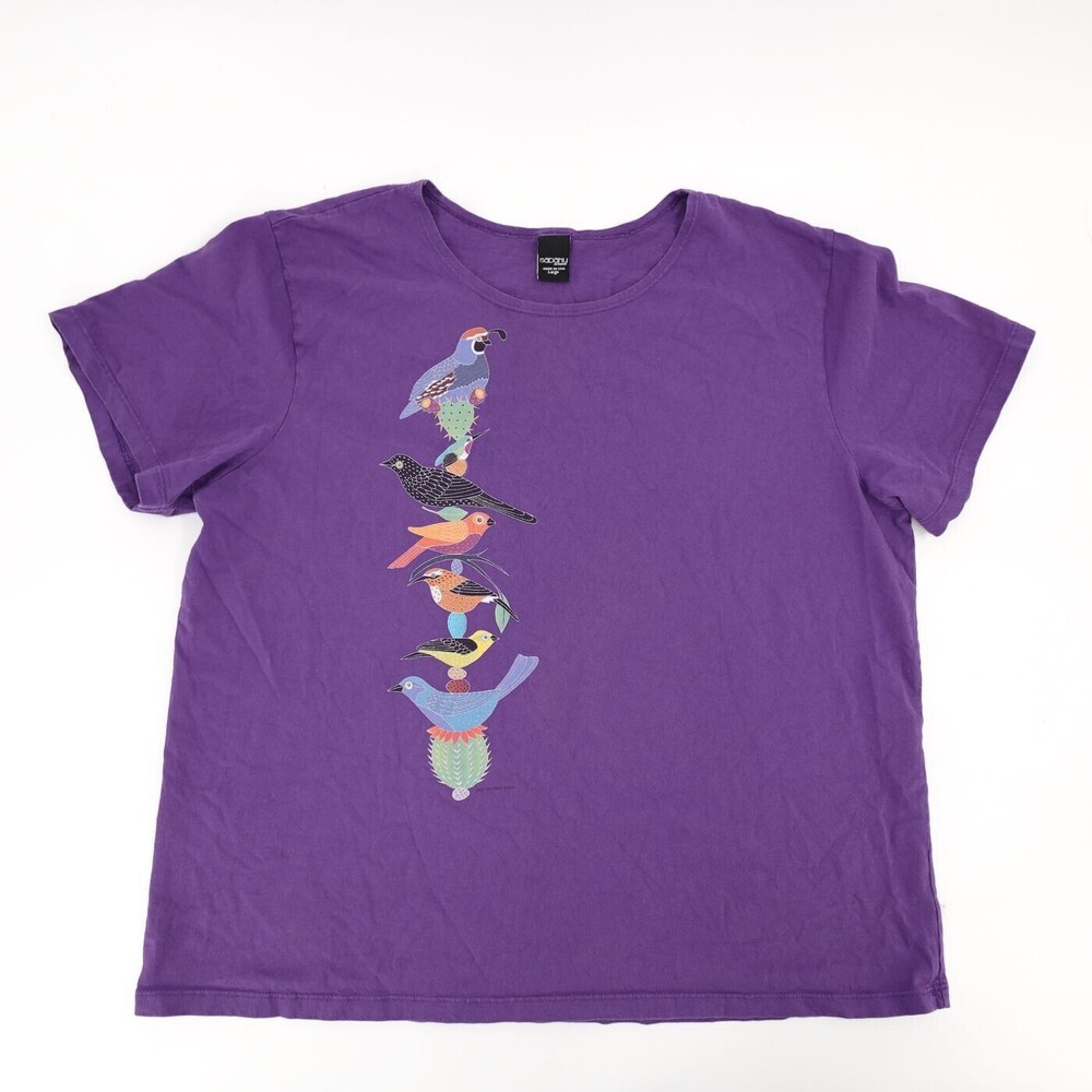 Sabaku Artwear T-Shirt Womens Large Purple Graphic Desert Birds Cactus Nature